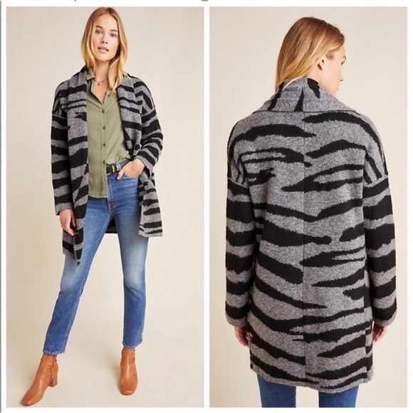 Anthropologie Moth Basel Zebra Print Longline Cardigan Sweater Size Medium - Picture 1 of 12